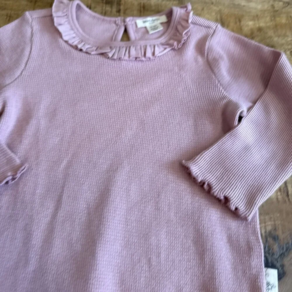 BURT'S BEES BABY One-piece Bodysuit Outfit 12 months Waffle Pink Ruffles LS